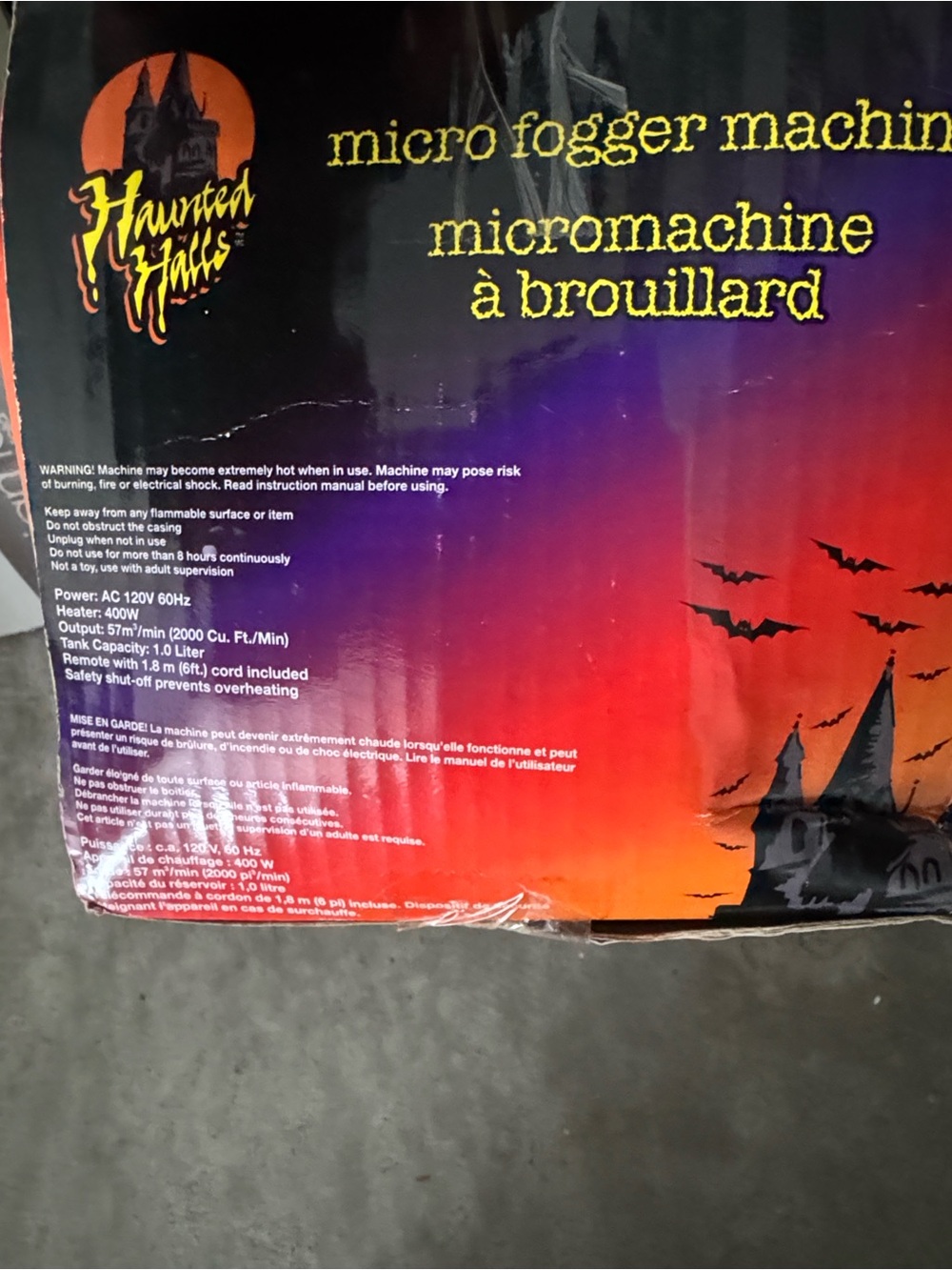 Haunted Halls Micro Fogger Machine - Orange & Purple Gradient Box